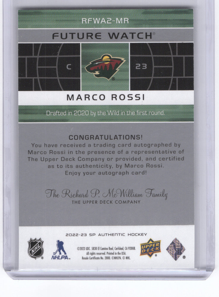 2022-23 Upper Deck Sp Authentic Future Match Rfwa2-Mr Rookie Rc Auto Marco Rossi /99