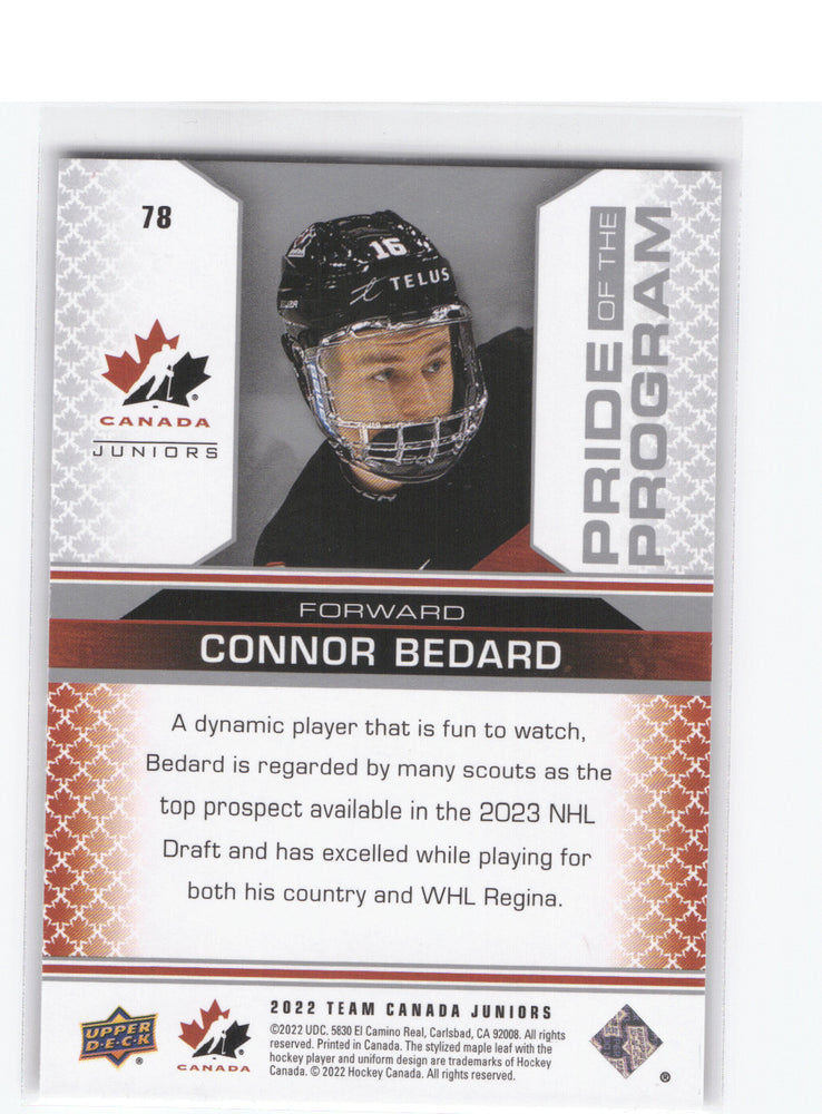 2022 Upper Deck Team Canada Juniors Pride Of The Program #78 Connor Bedard