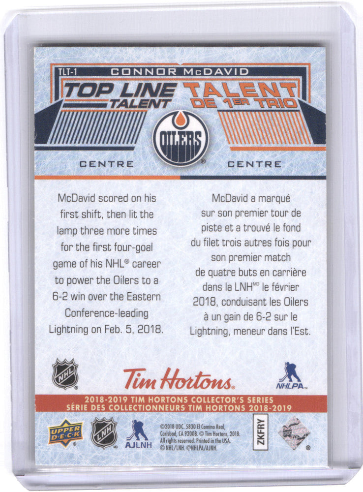 2018-19 Upper Deck Tim Hortons Collector'S Series Top Line Talent Tlt-1 Connor Mcdavid