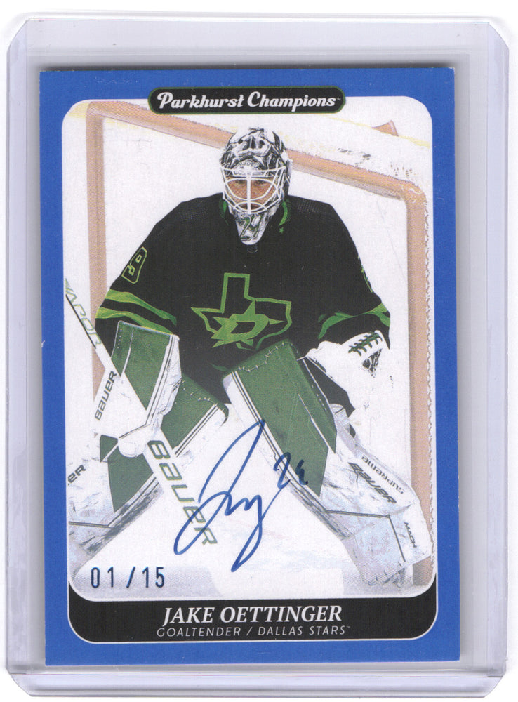 2023-24 Upper Deck Parkhurst Champions Blue Auto #12 Auto Jake Oettinger /15