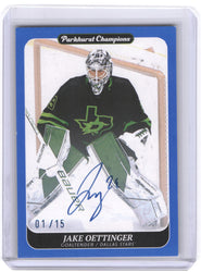 2023-24 Upper Deck Parkhurst Champions Blue Auto #12 Auto Jake Oettinger /15