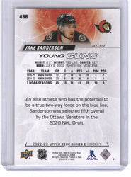 2022-23 Upper Deck Series 2 Young Guns 466 Rookie Rc Jake Sanderson