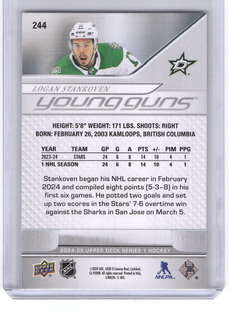 2024-25 Upper Deck Series 1 Young Guns 244 Rookie Rc Logan Stankoven