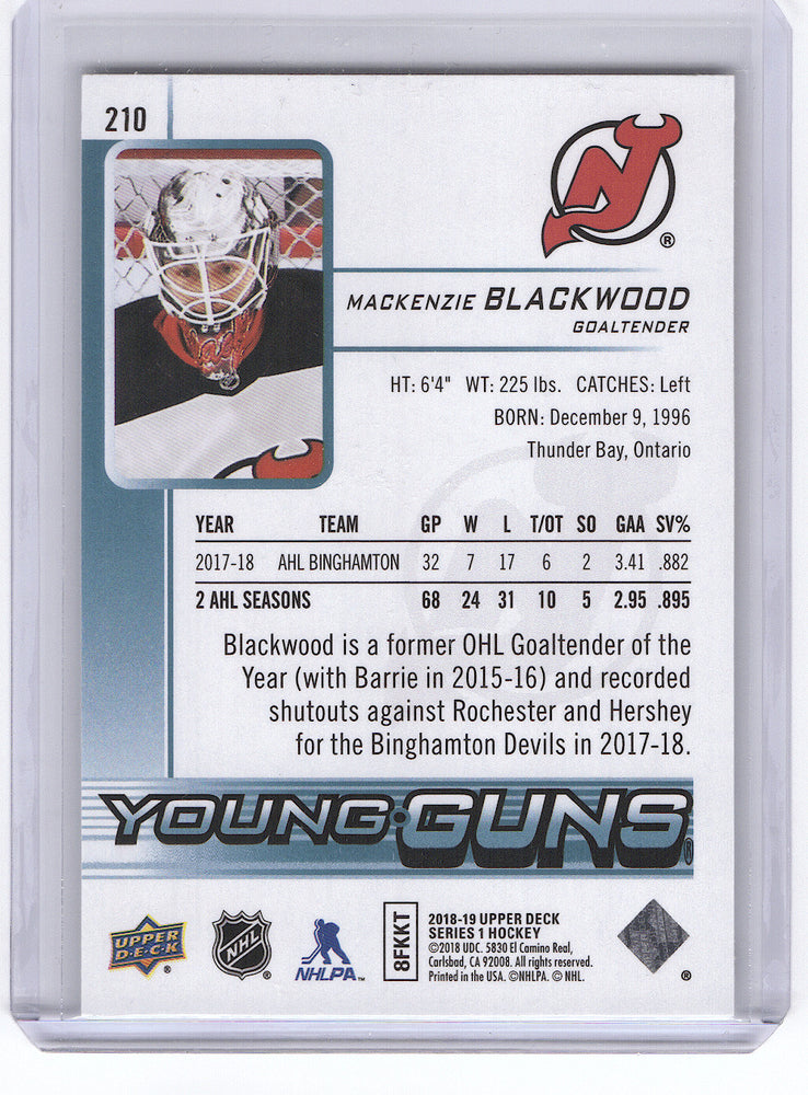 2018-19 Upper Deck Series 1 Young Guns 210 Rookie Rc Mackenzie Blackwood