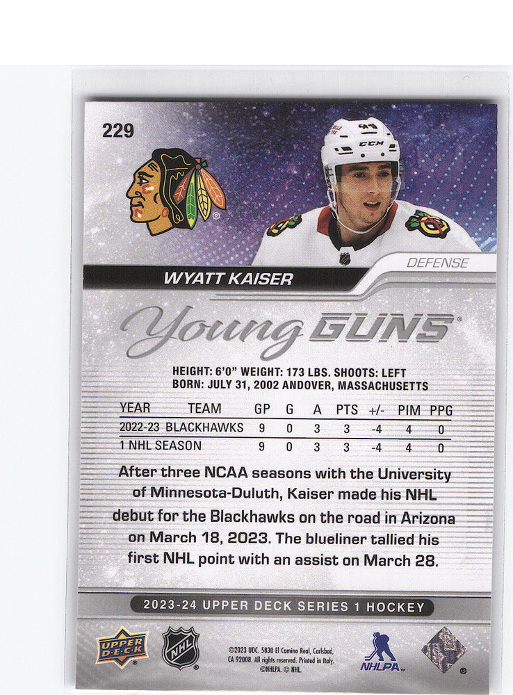 2023-24 Upper Deck Series 1 Young Guns Deluxe #229 Rookie Rc Wyatt Kaiser /250