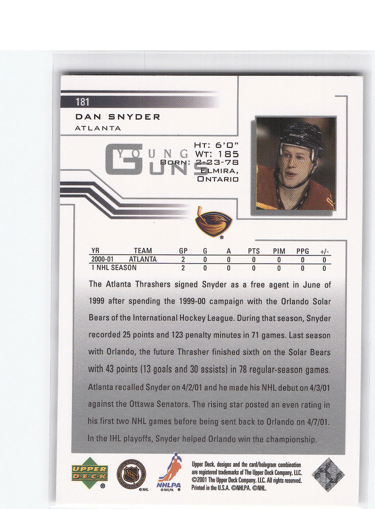 2001 Upper Deck Young Guns #181 Rookie Rc Dan Snyder