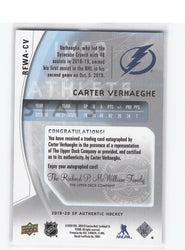 2019-20 Upper Deck Sp Authentic Autographed Future Watch Rfwa-Cv Rookie Rc Carter Verhaghe