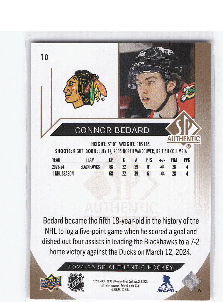 2024-25 Upper Deck Sp Authentic Limited - Number Match #10 Connor Bedard /99