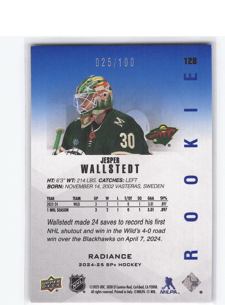 2024-25 Upper Deck Spx Rookie - Radiance #128 Rookie Rc Jesper Wallstedt /100