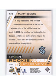 2022-23 Upper Deck Synergy Rookie Journey Rj-5 Rookie Rc Matty Beniers /99