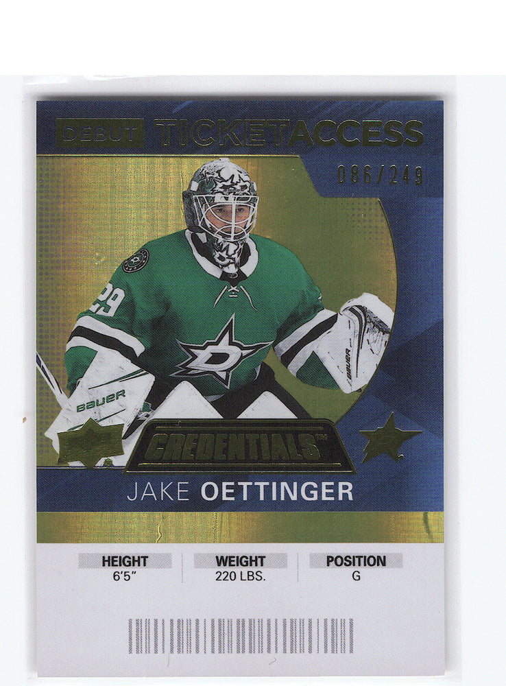 2020-21 Upper Deck Credentials Debut Ticket Access #140 Rookie Rc Jake Oettinger /249