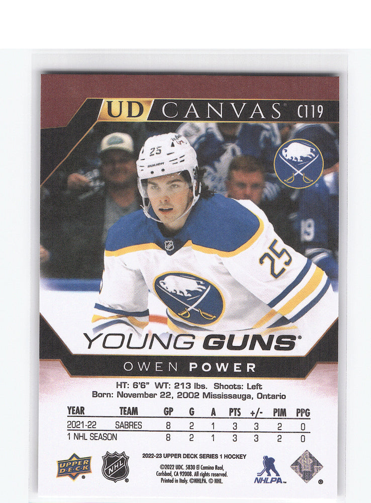2022-23 Upper Deck Series 1 Young Guns Ud Canvas C119 Rookie Rc Owen Power