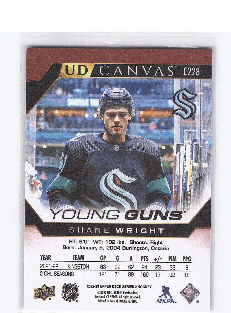 2022-23 Upper Deck Series 2 Young Guns Ud Canvas C228 Rookie Rc Shane Wright