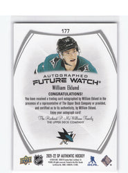 2021-22 Upper Deck Sp Authentic Autographed Future Watch #177 Rookie Rc Auto William Eklund /999