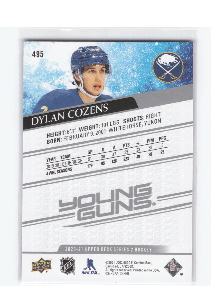 2020-21 Upper Deck Series 2 Young Guns #495 Rookie Rc Dylan Cozens