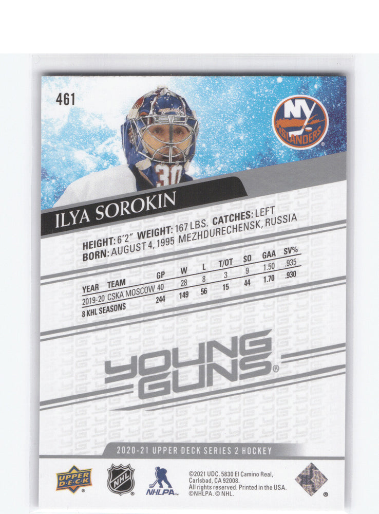 2020-21 Upper Deck Series 2 Young Guns #461 Rookie Rc Ilya Sorokin