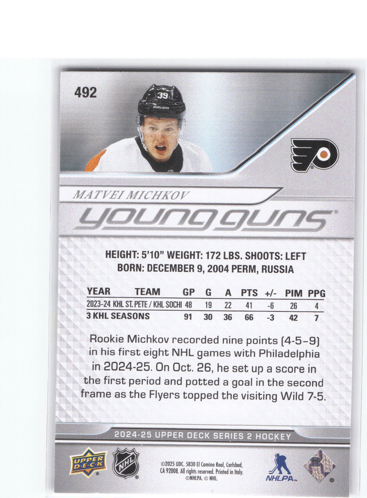 2024-25 Upper Deck Series 2 Young Guns #492 Rookie Rc Matvei Michkov
