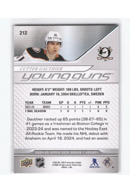 2024-25 Upper Deck Series 1 Young Guns #212 Rookie Rc Cutter Gauthier