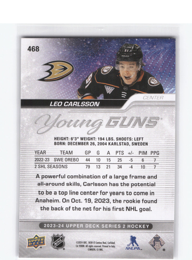 2023-24 Upper Deck Series 2 Young Guns #468 Rookie Rc Leo Carlsson