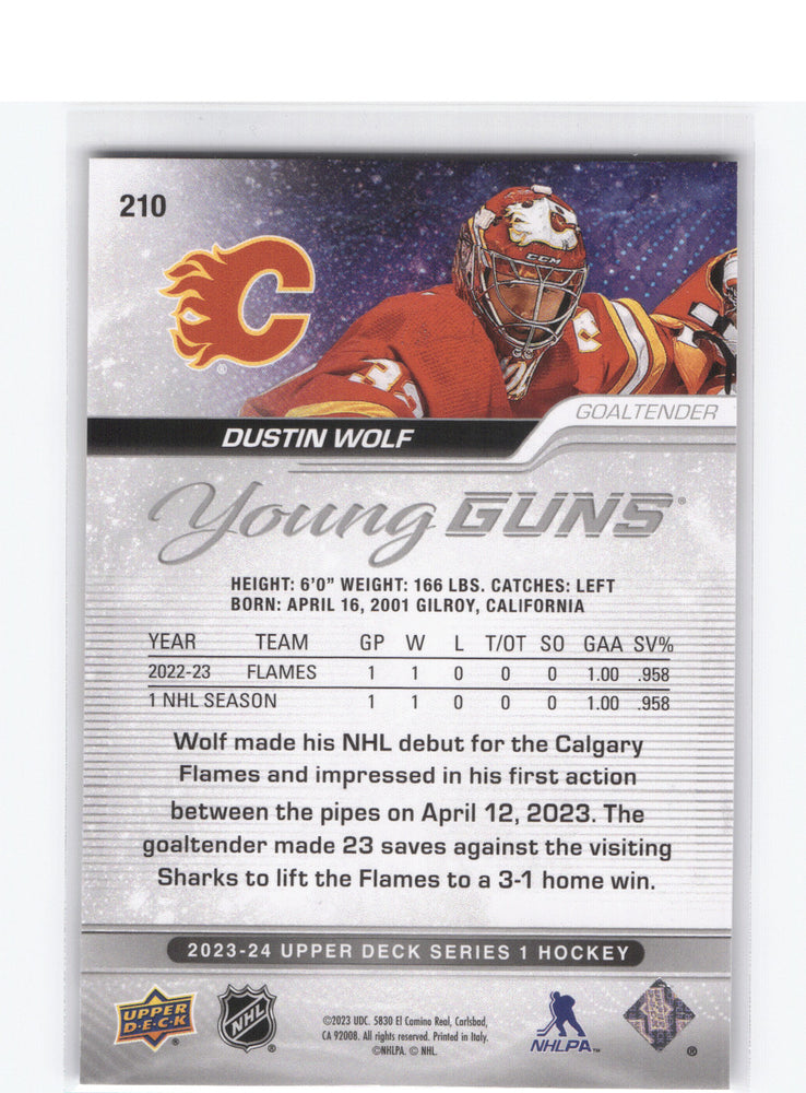 2023-24 Upper Deck Series 1 Young Guns #210 Rookie Rc Dustin Wolf
