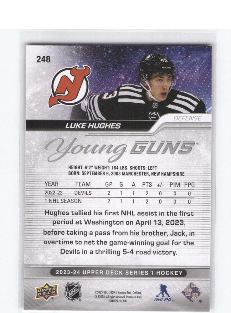 2023-24 Upper Deck Series 1 Young Guns #248 Rookie Rc Luke Hughes