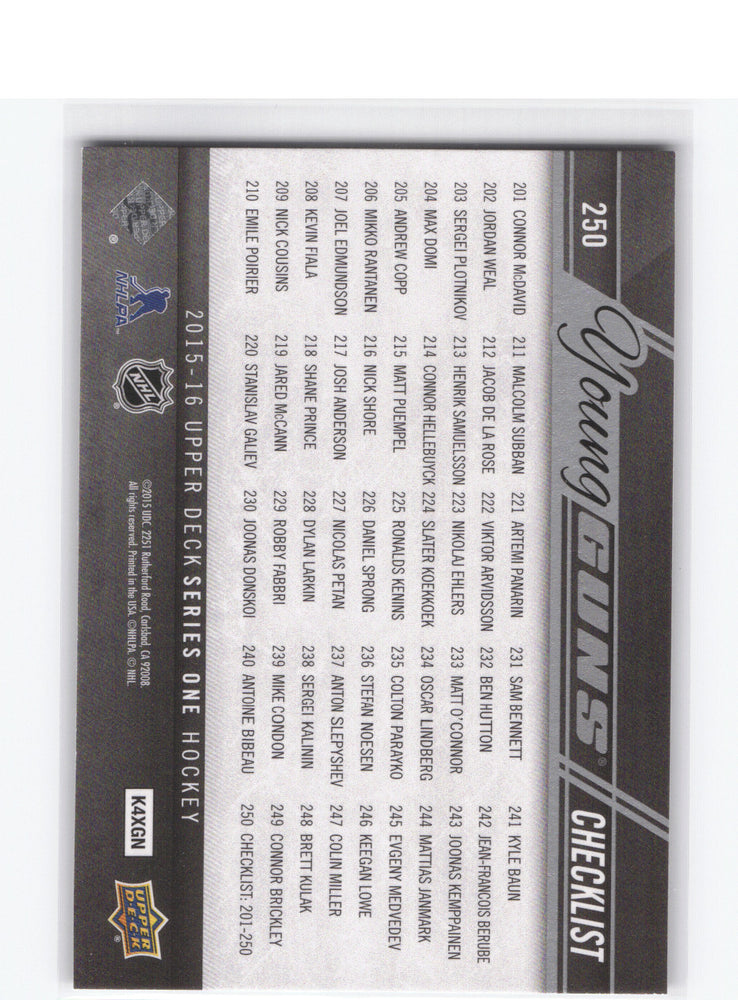 2015-26 Upper Deck Series 1 Young Guns Checklist #250 Rookie Rc Connor Mcdavid Sam Bennett
