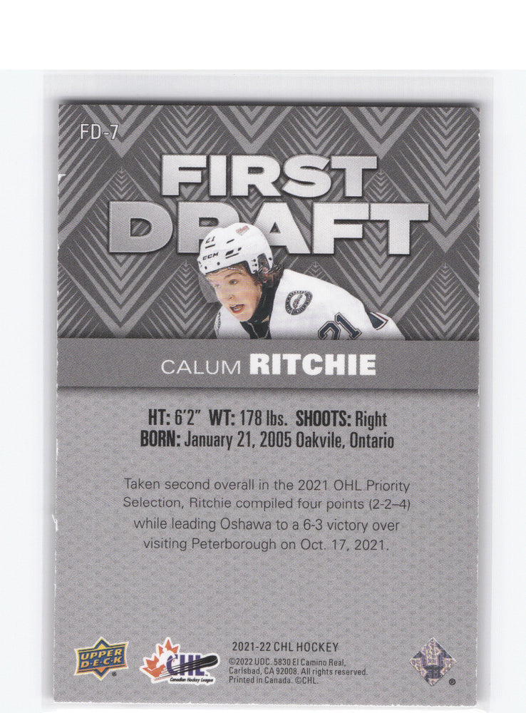 2021-22 Upper Deck Chl First Draft #Fd-7 Calum Ritchie /99