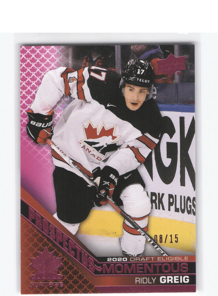 2022 Upper Deck Team Canada Juniors Prospectus Moments #Pm-38 Ridly Greig /15