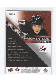 2022 Upper Deck Team Canada Juniors Prospectus Moments #Pm-38 Ridly Greig /15