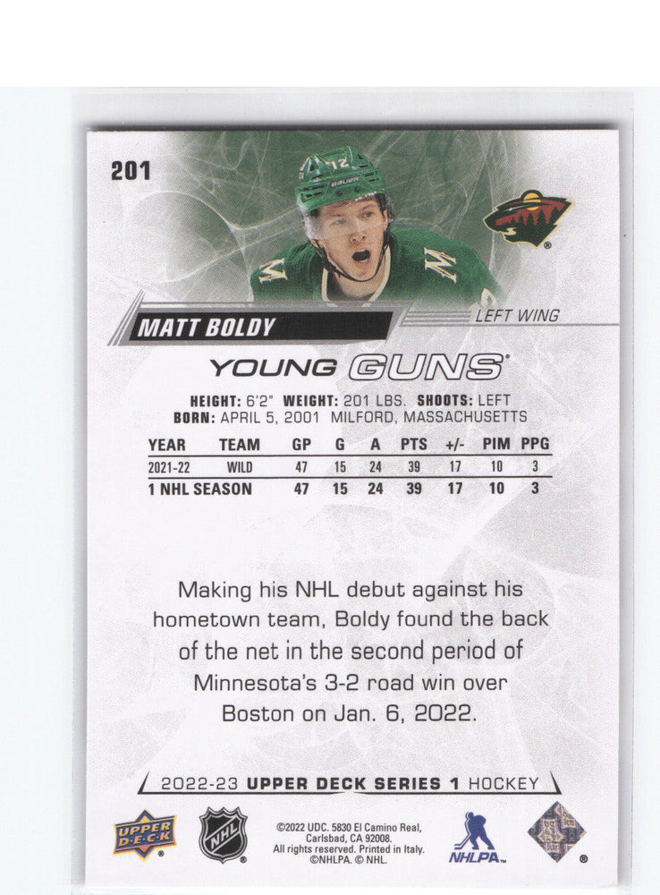 2022-23 Upper Deck Series 1 Young Guns #201 Rookie Rc Matt Boldy