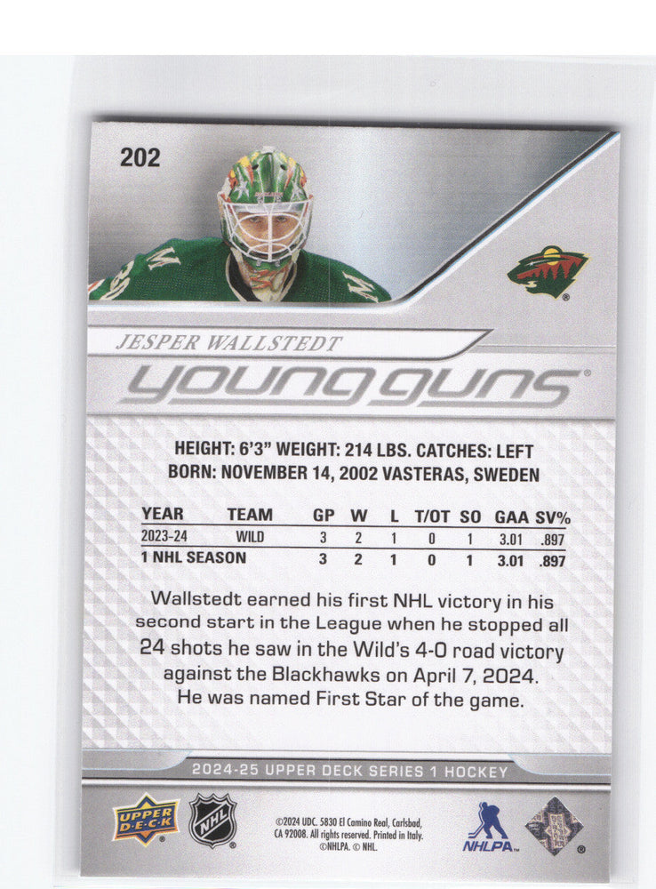 2024-25 Upper Deck Series 1 Young Guns #202 Rookie Rc Jesper Wallstedt