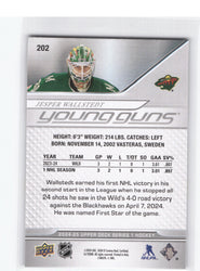 2024-25 Upper Deck Series 1 Young Guns #202 Rookie Rc Jesper Wallstedt