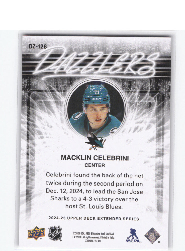 2024-25 Upper Deck Extended Blue Dazzler Dq-128 Rookie Rc Macklin Celebrini
