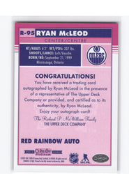 2020-21 Upper Deck O-Pee-Chee Platinum Red Rainbow Auto R-95 Rookie Rc Auto Ryan Mcleod