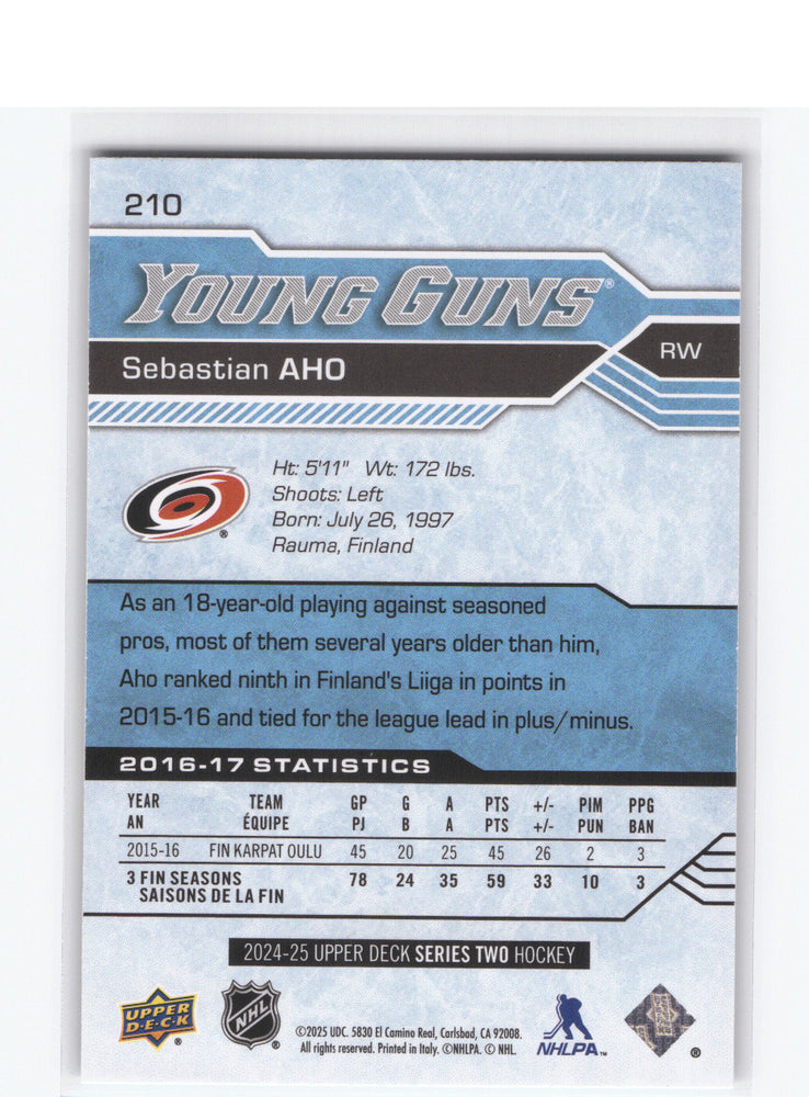 2024-25 Upper Deck Series 2 Young Guns Reissue Ud Exclusives #210 Sebastian Aho /100