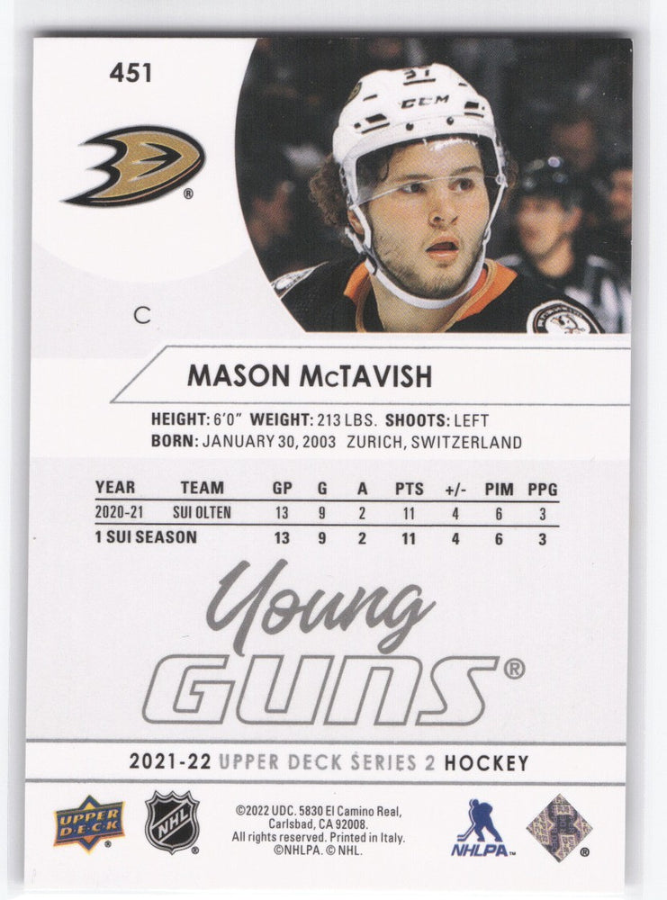 2021-22 Upper Deck Series 2 Young Guns #451 Rookie Rc Mason Mctavish
