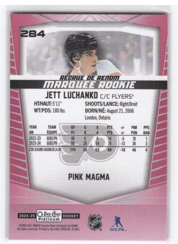 2024-25 Upper Deck O-Pee-Chee Platinum Marquee Rookie Pink Magma #284 Rookie Rc Jett Luchanko