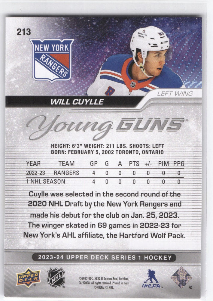2023-24 Upper Deck Series 1 Young Guns #213 Rookie Rc Will Cuylle