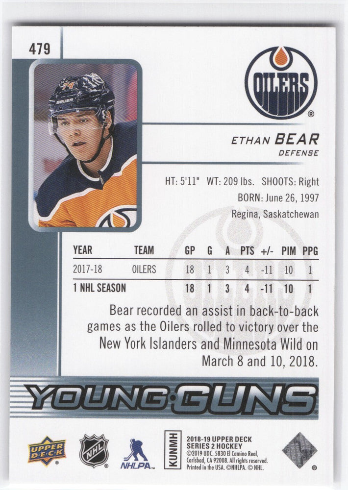 2018-19 Upper Deck Series 2 Young Guns #479 Rookie Rc Ethan Bear