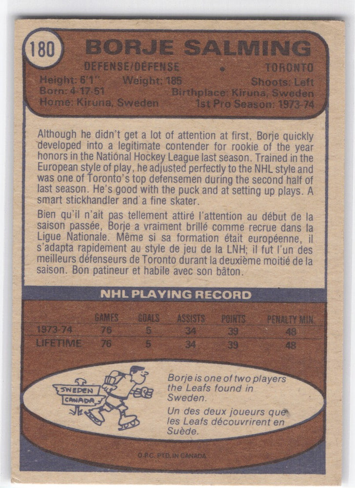 1974 O-Pee-Chee #180 Borje Salming