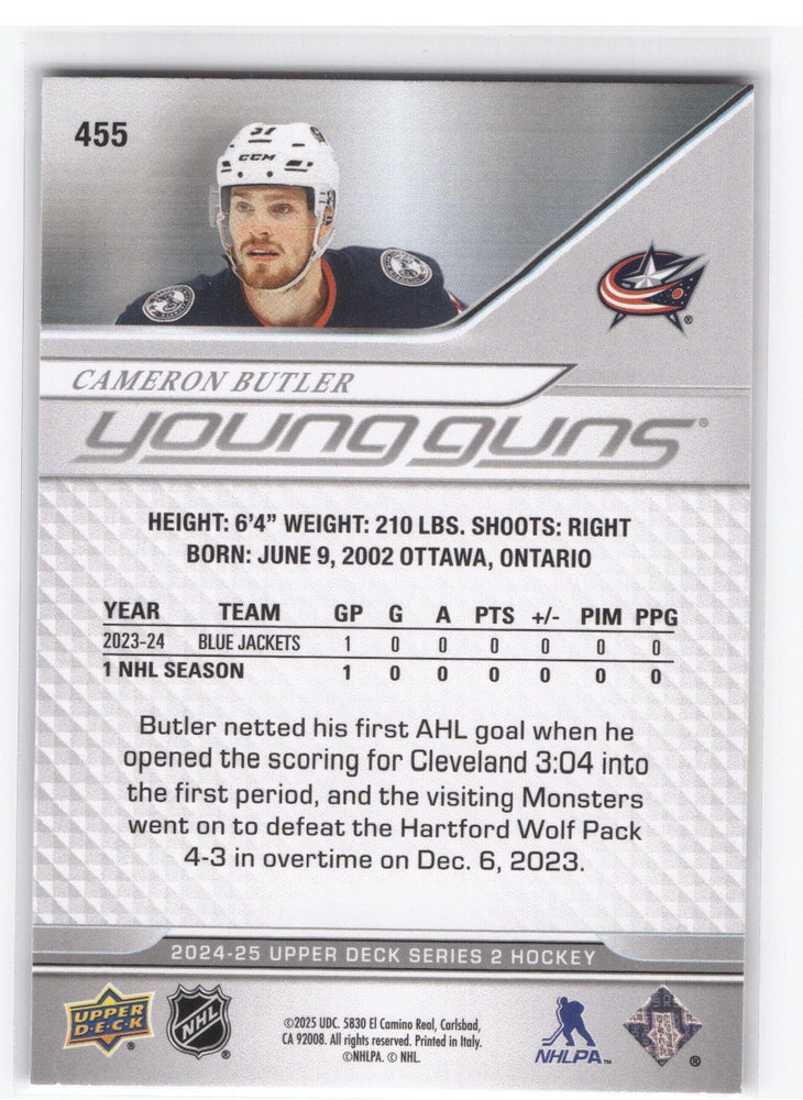 2024-25 Upper Deck Series 2 Young Guns Ud Exclusive #455 Rookie Rc Cameron Butler /100