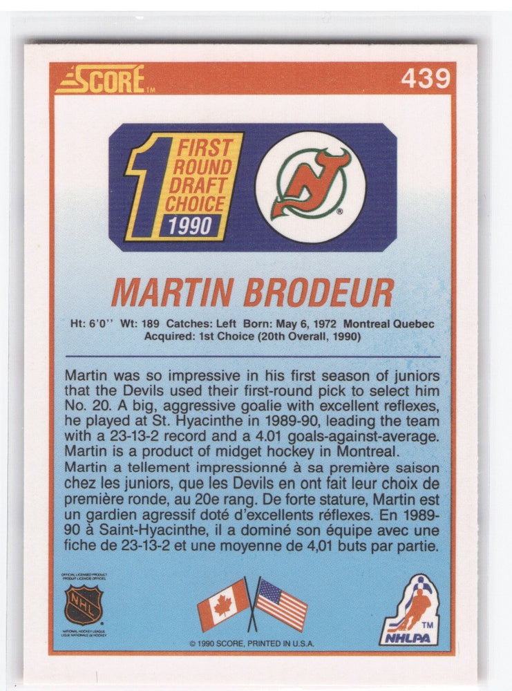 1990 Score First Round Draft Choice #439 Rookie Rc Martin Brodeur