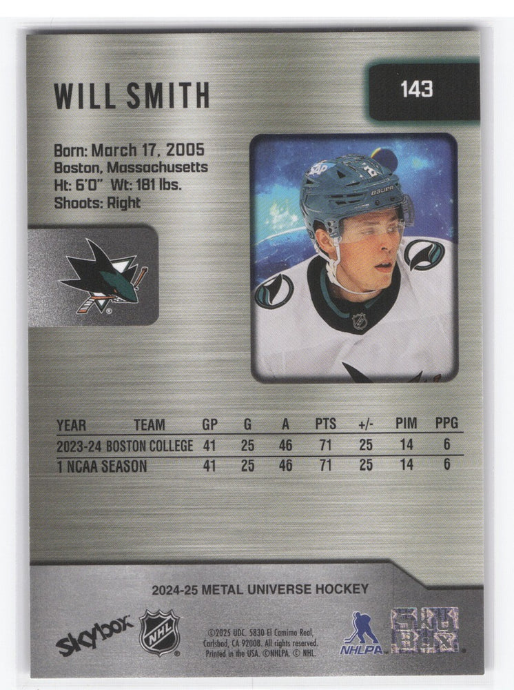 2024-25 Skybox Metal Universe Hockey Base Rookie #143 Rookie Rc Will Smith