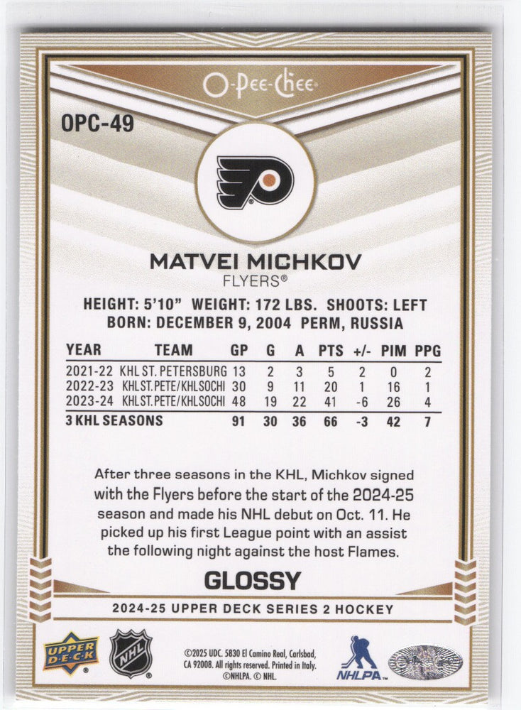 2024-25 Upper Deck Series 2 Glossy Opc-49 Rookie Rc Matvei Michkov