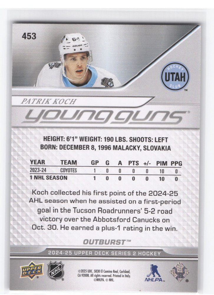 2024-25 Upper Deck Series 2 Young Guns Outburst #453 Rookie Rc Patrik Koch