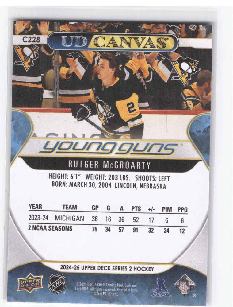 2024-25 Upper Deck Series 2 Young Guns Ud Canvas C228 Rookie Rc Rutger Mcgroarty