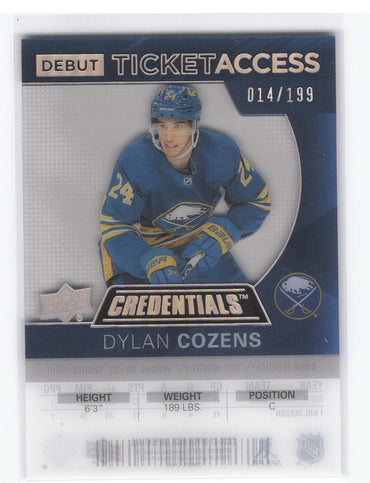 2020-21 Upper Deck Credentials Debut Ticket Access Rta-Dc Rookie Rc Dylan Cozens /199