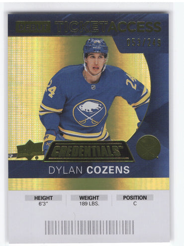 2020-21 Upper Deck Credentials Debut Ticket Access #146 Rookie Rc Dylan Cozens /249