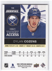 2020-21 Upper Deck Credentials Debut Ticket Access #146 Rookie Rc Dylan Cozens /249