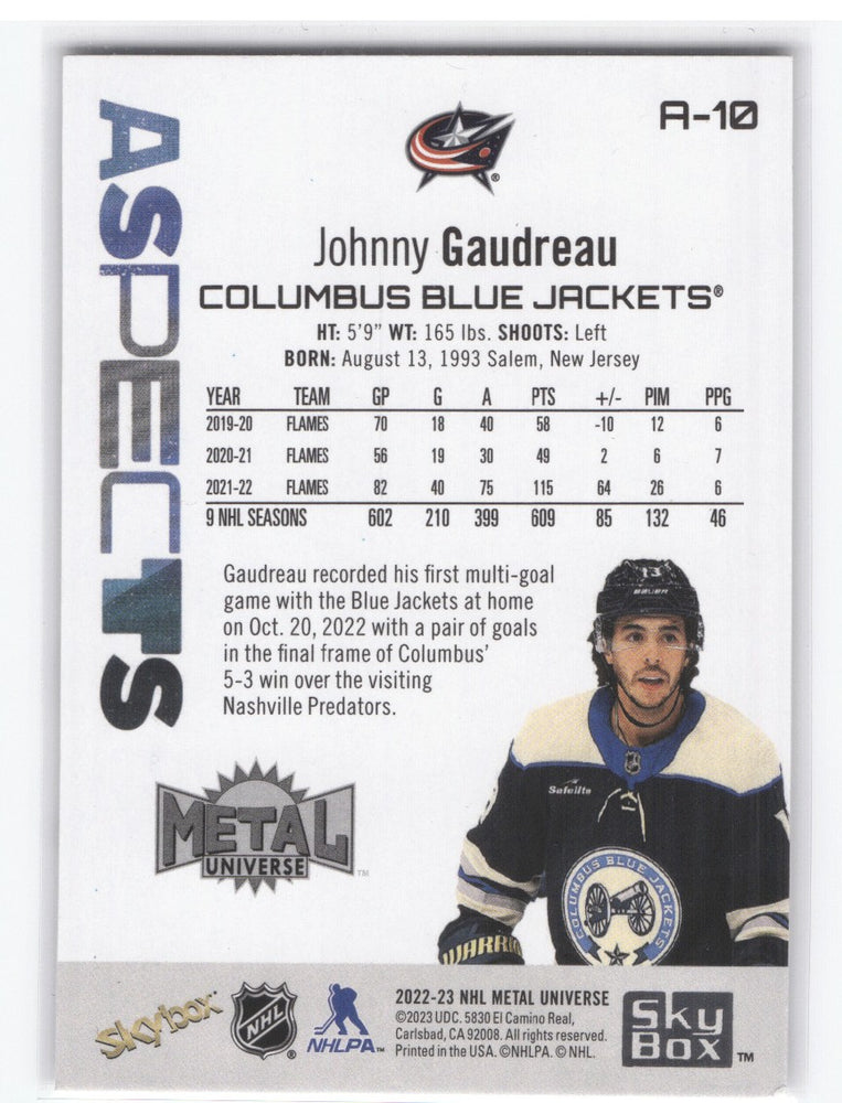 2022-23 Skybox Metal Universe Hockey Aspects A-10 Johnny Gaudreau